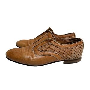John Fluevog Shoes Begin Swing Slip On Flat Oxford Burnt Orange Leather Women 12